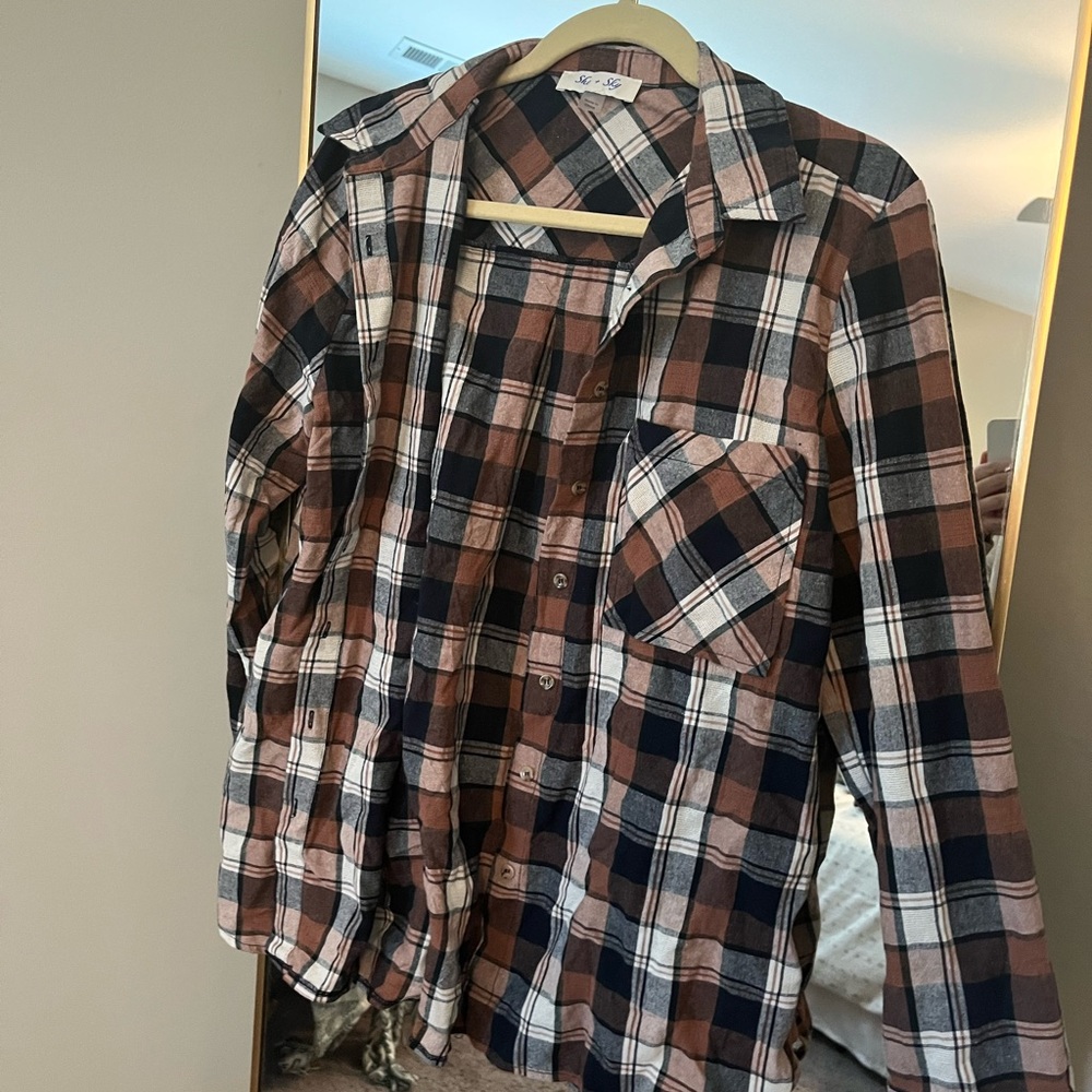 Brown neutral flannel top